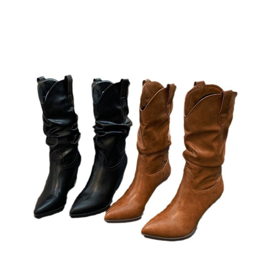 Damen Western-Stiefel mit eleganter Raffung und Absatz Heidi-Mode