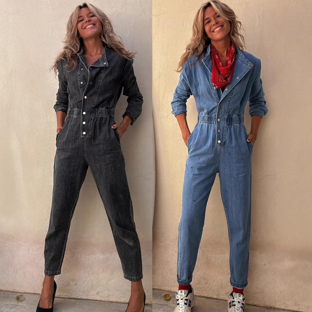 Damen Denim Jumpsuit mit taillierten Details und praktischen Taschen Heidi-Mode
