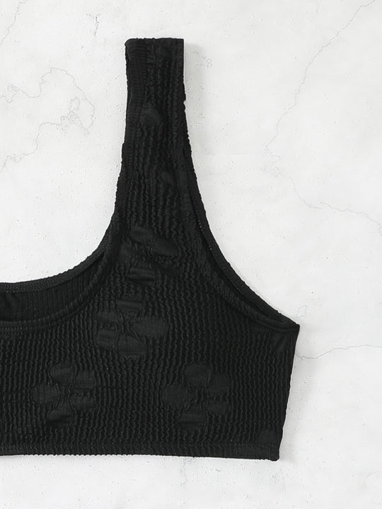 Damen Bikini-Set mit strukturiertem Oberteil und hoch geschnittenem Slip Heidi-Mode