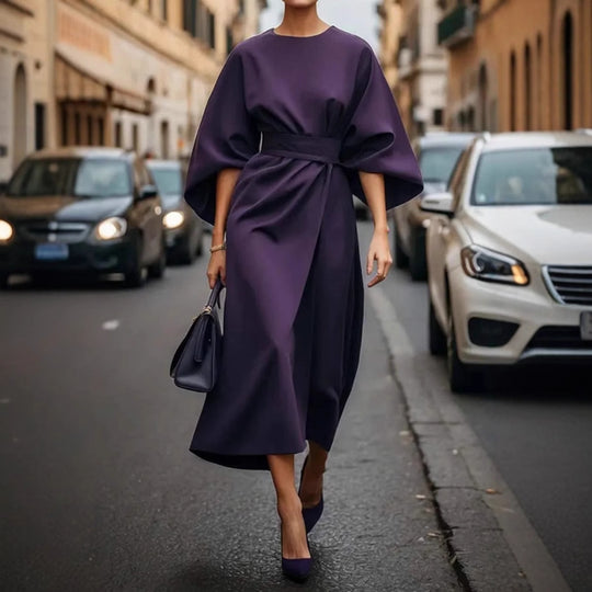Damen Maxikleid mit eleganten Puffärmeln und Taillengürtel Heidi-Mode