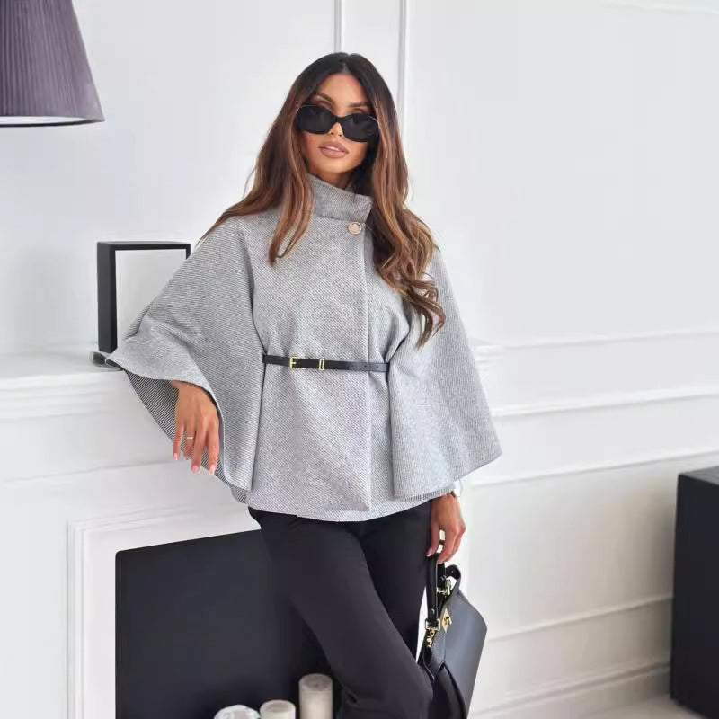 Damen Cape-Jacke mit stylischem Gürtel und eleganter Struktur Heidi-Mode