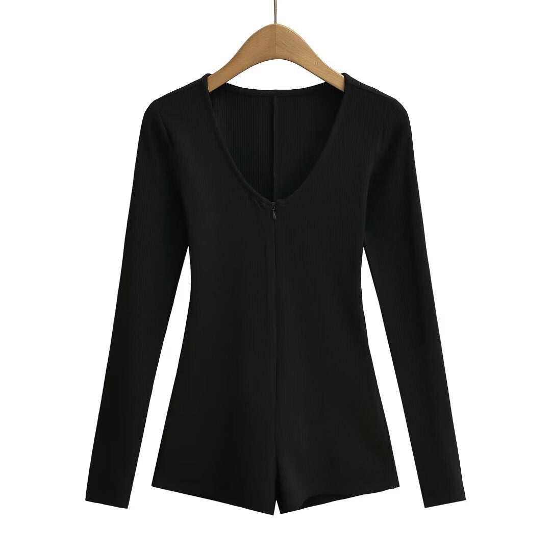Damen Body mit tiefem V-Ausschnitt und elegantem Reißverschluss Heidi-Mode
