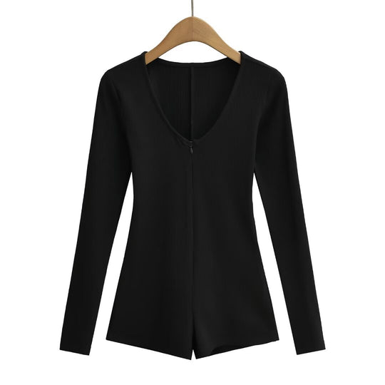 Damen Body mit tiefem V-Ausschnitt und elegantem Reißverschluss Heidi-Mode