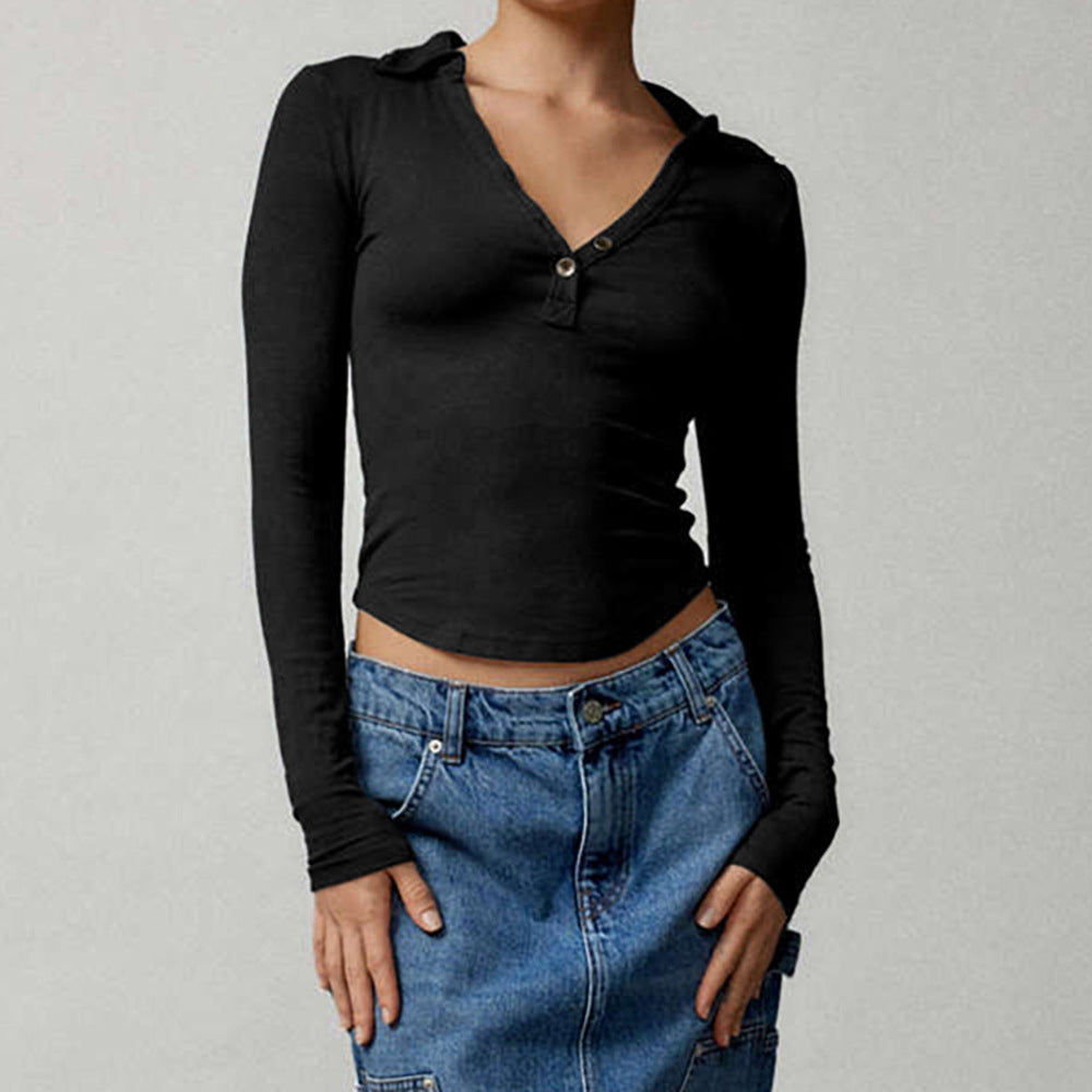 Damen Langarmshirt mit Knopfleiste und Polo-Kragen Heidi-Mode