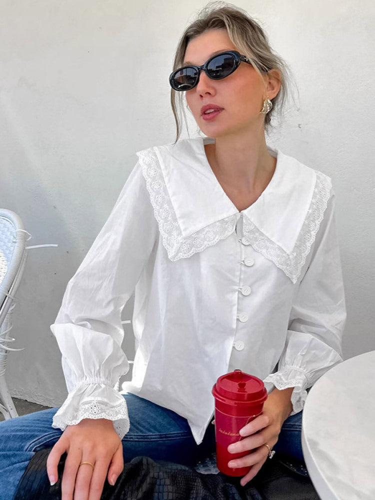 Damen Bluse mit großen Spitzeneinsätzen Heidi-Mode