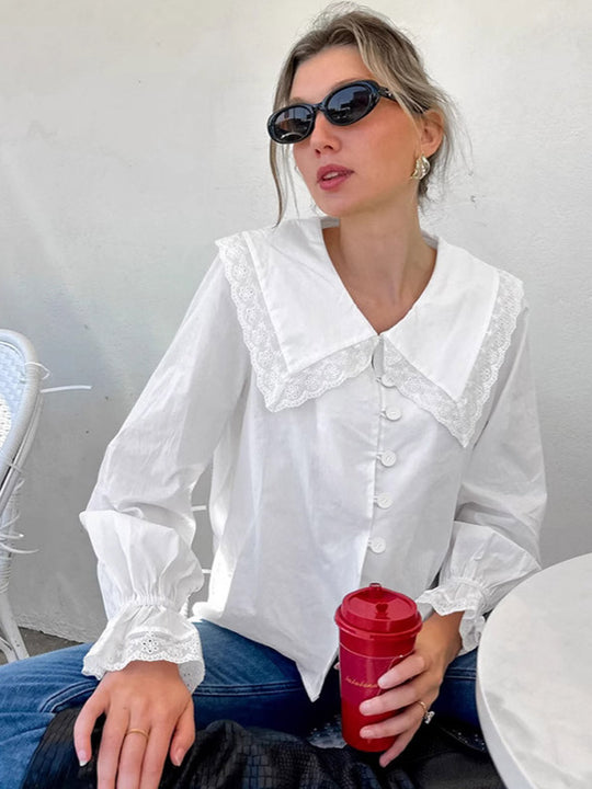 Damen Bluse mit großen Spitzeneinsätzen Heidi-Mode