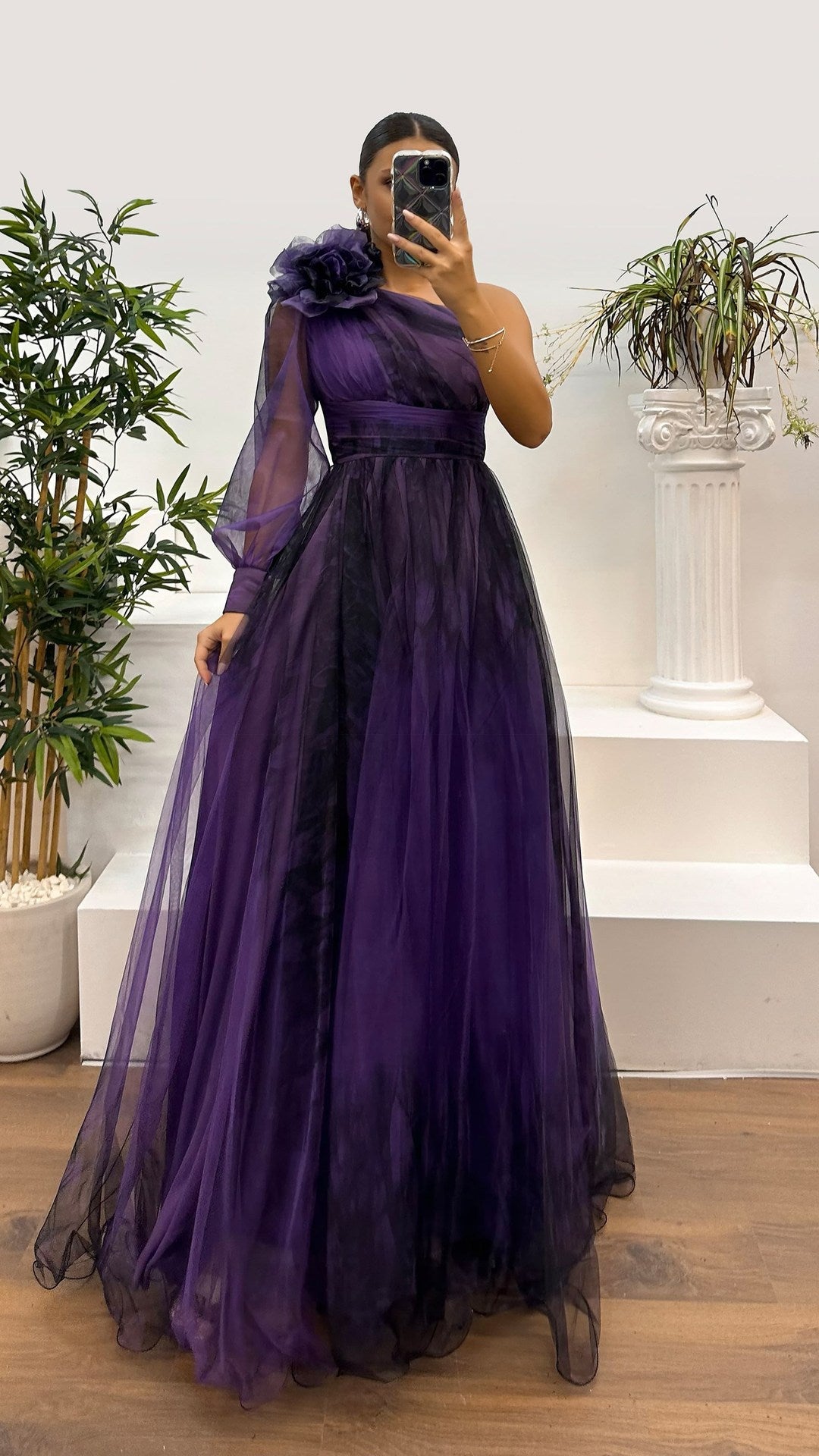 Heidi-Mode | Frühling Herbst Schräg Schulter Mesh Blumenmuster Kleid Lässig Locker Festlich Kleid