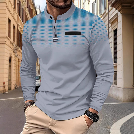 Herren Langarmshirt mit stylischem Stehkragen und kontrastierenden Dots Heidi-Mode