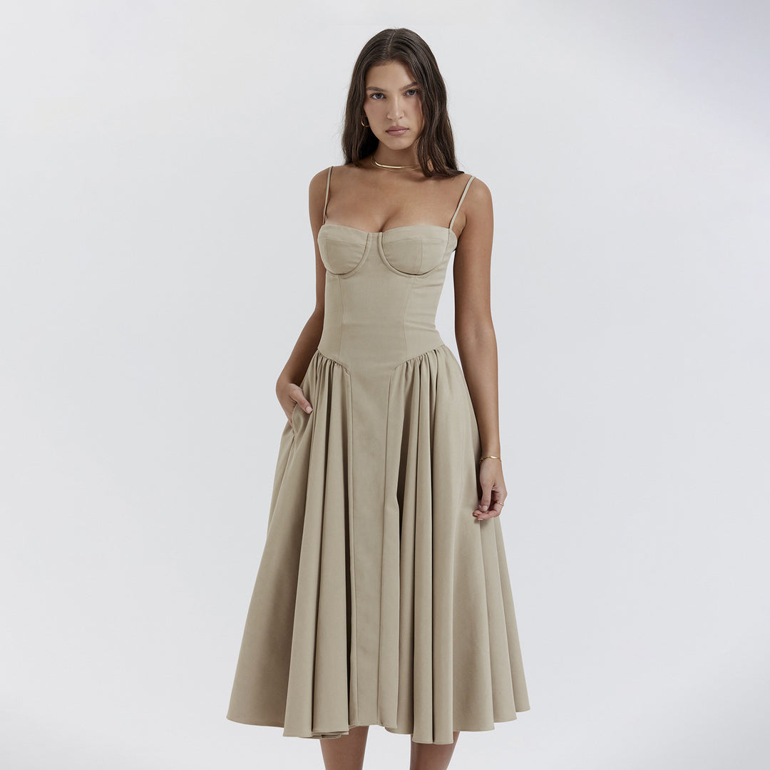 Damen Ballonkleid mit figurformendem Oberteil und fließendem Rock Heidi-Mode