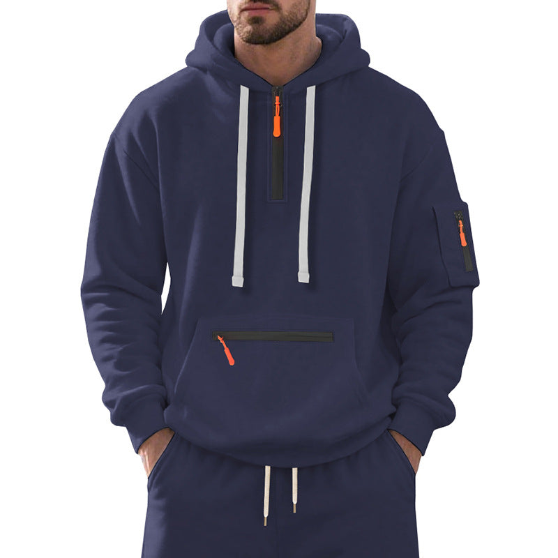Herren funktionaler Kapuzenpullover mit Reißverschluss und seitlichen Taschen Heidi-Mode