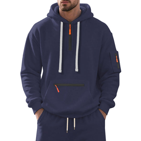 Herren funktionaler Kapuzenpullover mit Reißverschluss und seitlichen Taschen Heidi-Mode