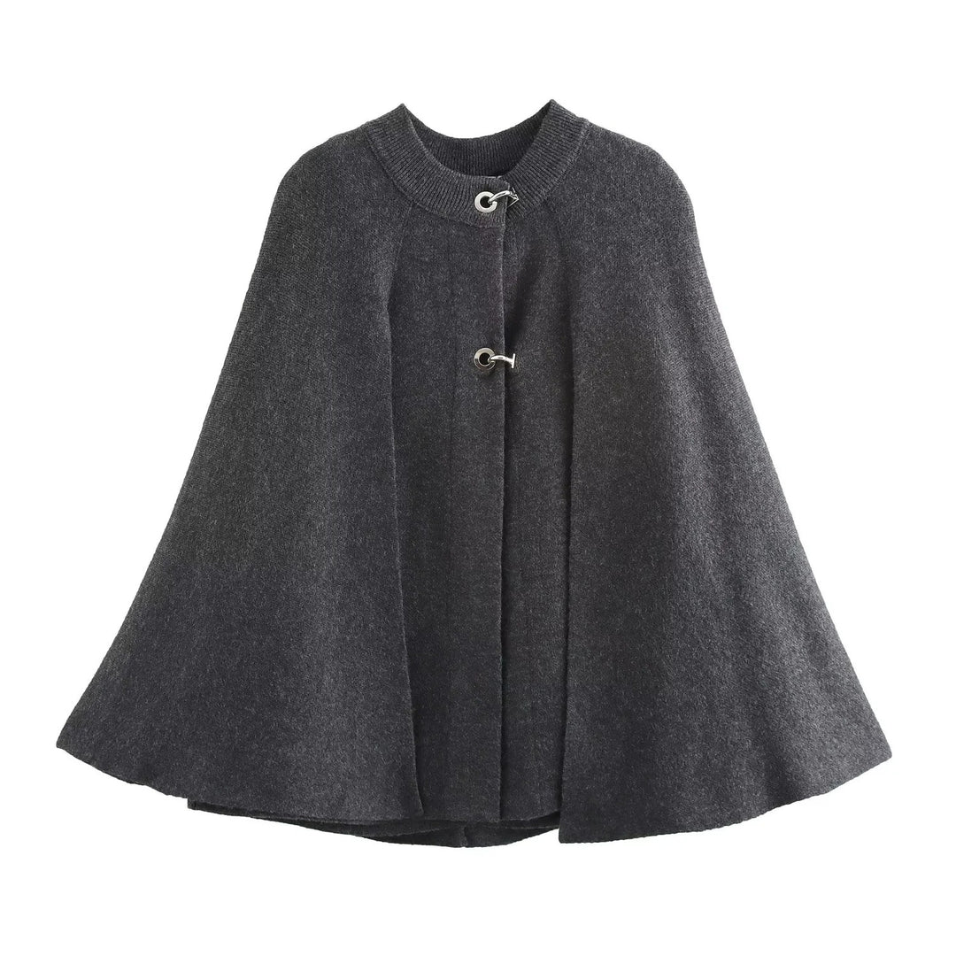 Damen modische Umhangjacke mit elegantem Stehkragen und dekorativen Knopfdetails Heidi-Mode