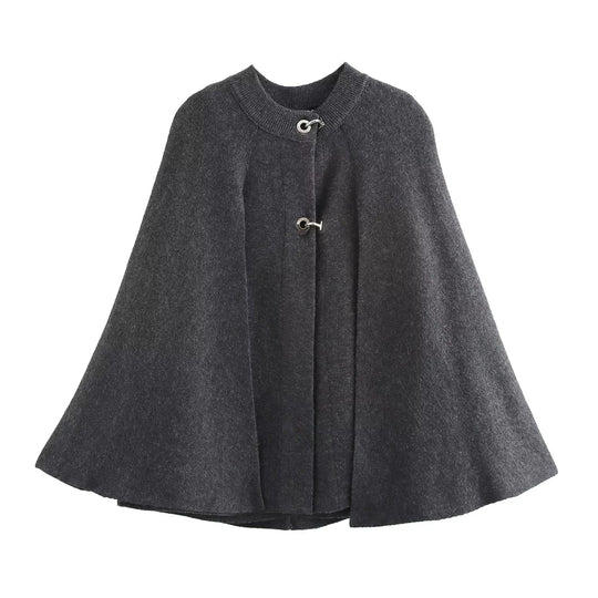 Damen modische Umhangjacke mit elegantem Stehkragen und dekorativen Knopfdetails Heidi-Mode