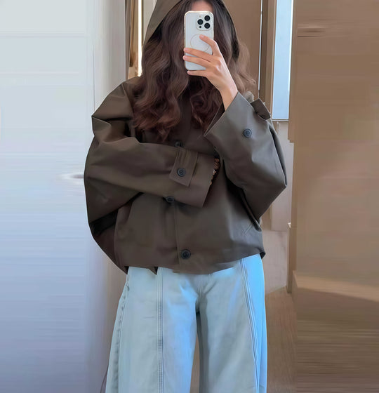 Damen Oversized Regenjacke mit Kapuze und modischem Schnitt Heidi-Mode