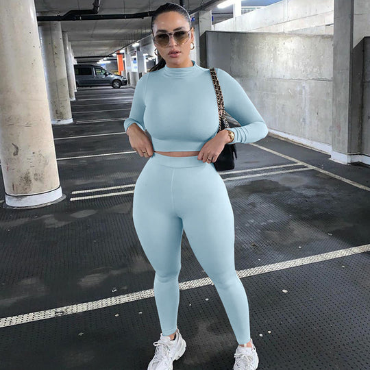 Damen Sportliches Crop-Top und Leggings-Set aus elastischem Material Heidi-Mode