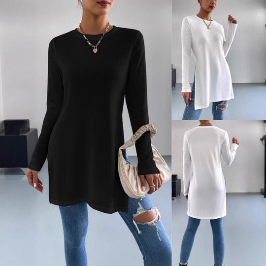 Damen Langarmshirt mit seitlichen Schlitzen und hochwertiger Verarbeitung Heidi-Mode