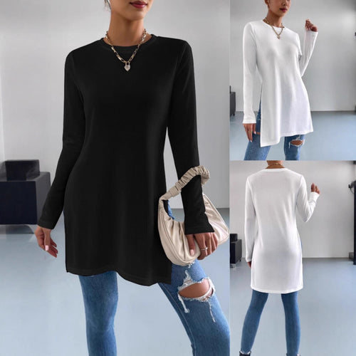 Damen Langarmshirt mit seitlichen Schlitzen und hochwertiger Verarbeitung Heidi-Mode
