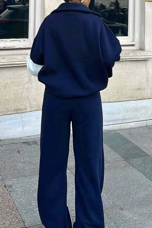 Heidi-Mode | Vibes Halb Offenes Pullover Sweatshirt und Hose Zwei Teiliges Satz