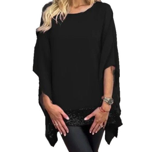 Damen Leichtgewicht Poncho Top mit dekorativem Saum Heidi-Mode