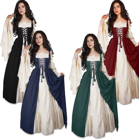 Damen historisches Kleid mit romantischem V-Ausschnitt und voluminösen Ärmeln Heidi