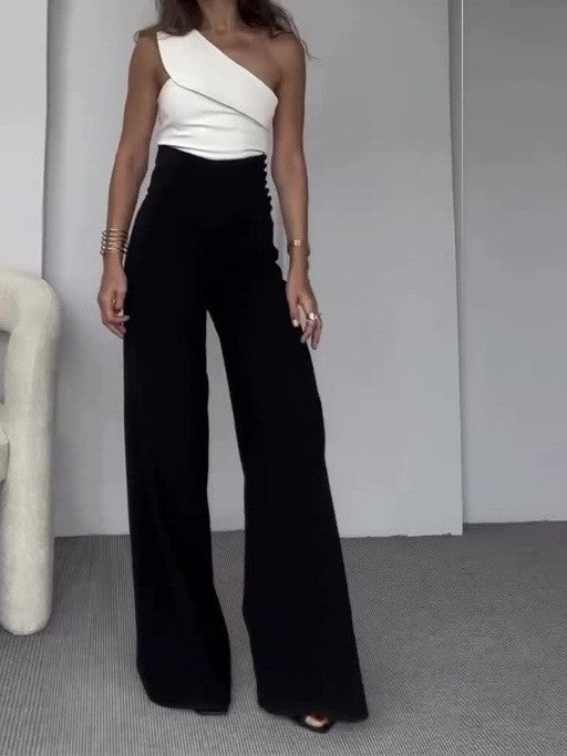 Damen Eleganter Jumpsuit mit asymmetrischem Schnitt und weitem Bein Heidi-Mode