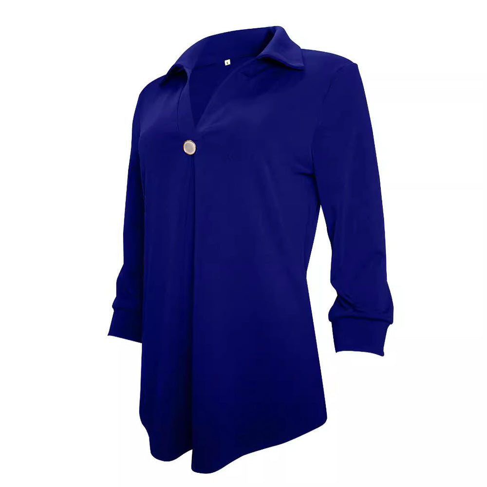 Damen Langarm Bluse mit elegantem V-Ausschnitt und dekorativen Falten Heidi-Mode