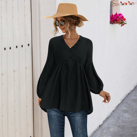 Damen Blusenshirt mit Knopfdetails und lockerer Passform Heidi-Mode