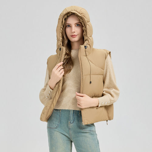 Damen gesteppte Weste mit abnehmbarer Kapuze und seitlichen Eingrifftaschen Heidi-Mode