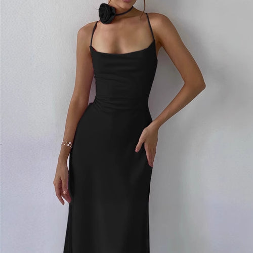 Damen Elegantes Bodenkotan Maxi-Kleid mit schmalen Spaghetti-Trägern und tiefem Ausschnitt Heidi-Mode