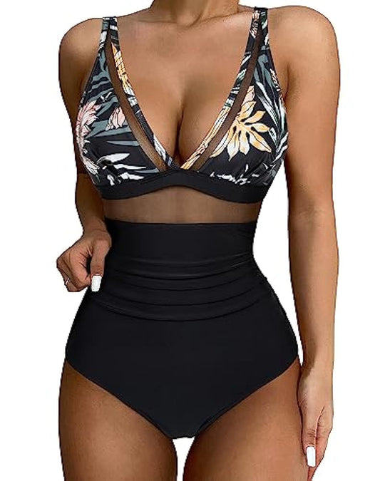 Heidi Mode | Einteiliger hohler Badeanzug mit hoher Taille
