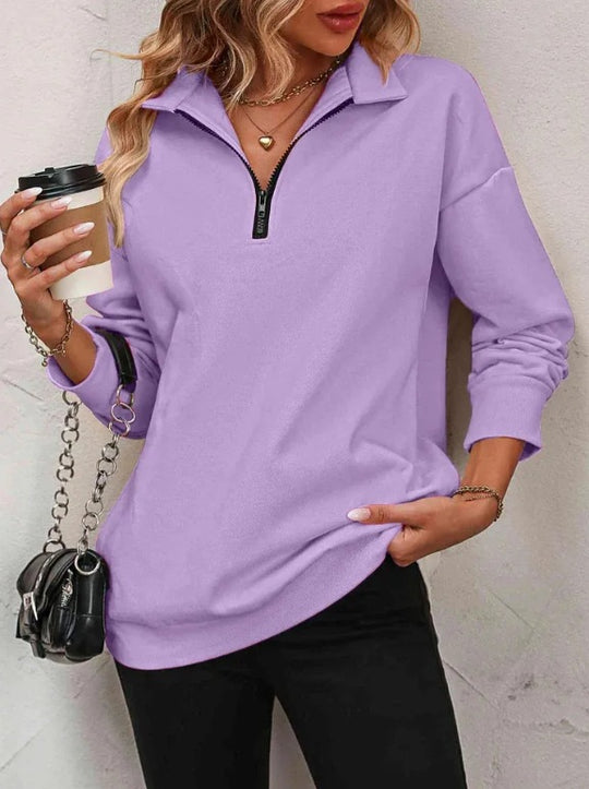 Damen Sportlicher Pullover mit halbem Reißverschluss und gemütlichem Schnitt Heidi-Mode