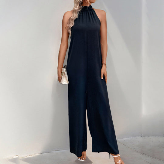 Damen eleganter Jumpsuit mit hohem Kragen und weitem Bein Heidi-Mode