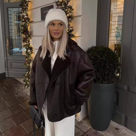 Damen Teddy-Fleece-Jacke mit praktischem Knopfverschluss und Taschen Heidi-Mode