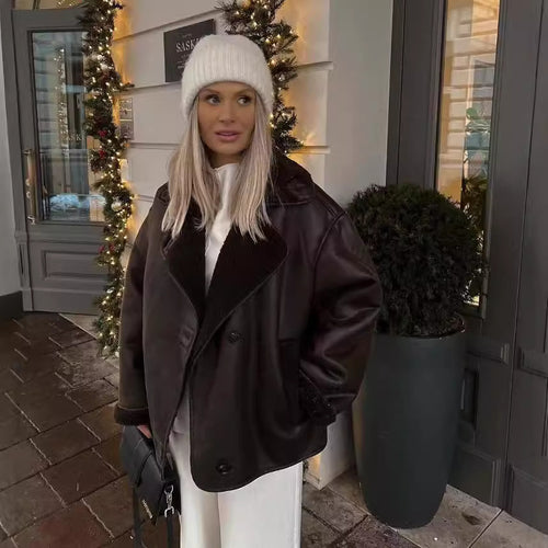 Damen Teddy-Fleece-Jacke mit praktischem Knopfverschluss und Taschen Heidi-Mode