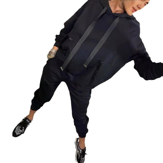 Damen Lässiges Sweat-Outfit mit dekorativem Kordeldetail Heidi-Mode