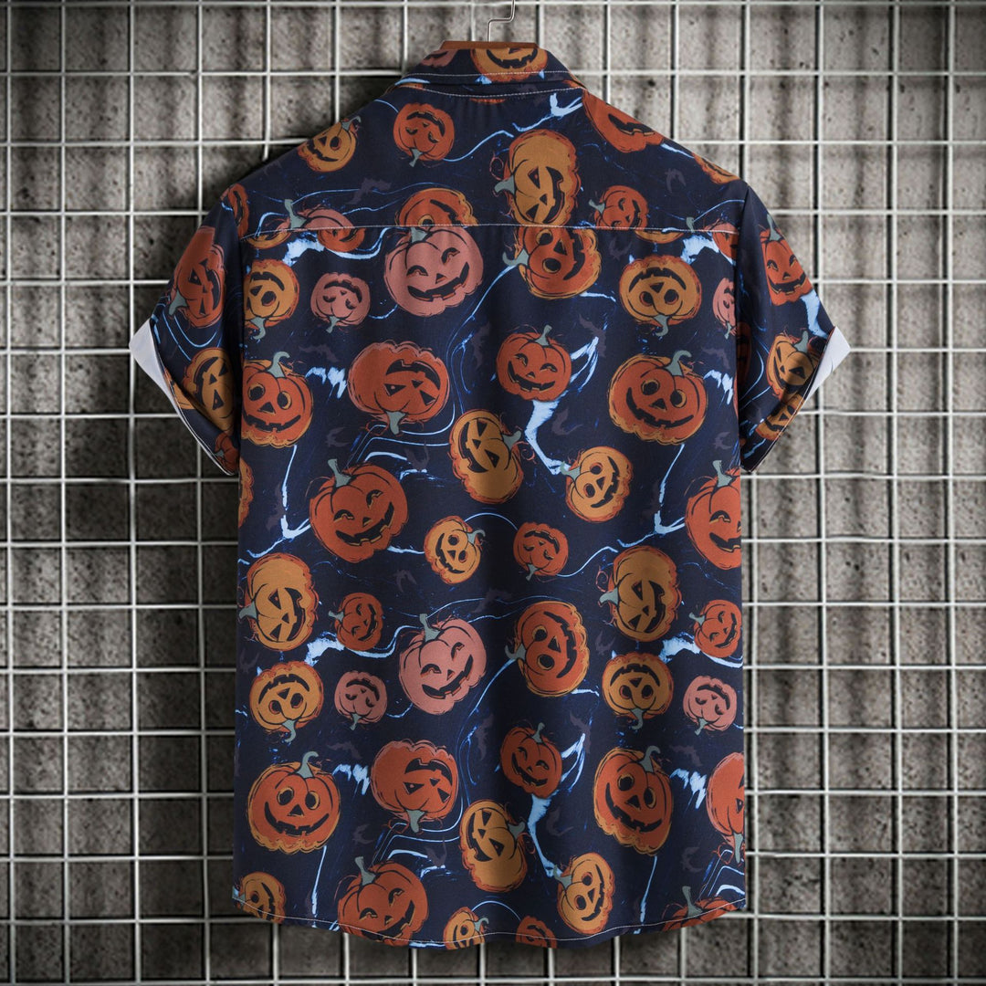 Herren Kurzarmhemd mit fröhlichem Halloween-Motiv Heidi-Mode