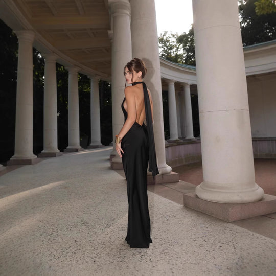 Damen Abendkleid mit elegantem Rückenausschnitt und fließendem Stoff Heidi-Mode