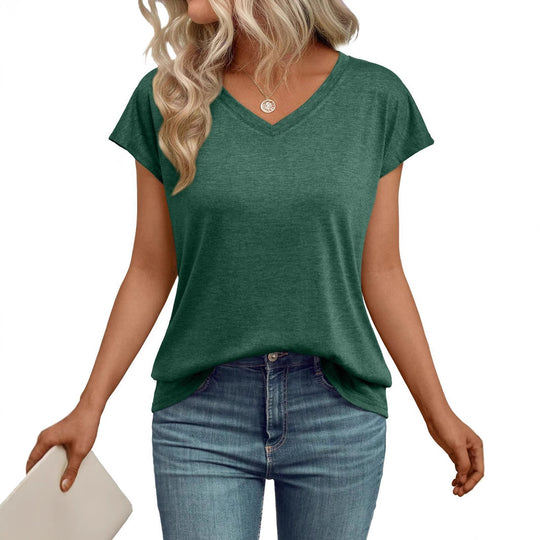 Damen V-Ausschnitt T-Shirt aus leichtem Material mit luftiger Passform Heidi-Mode