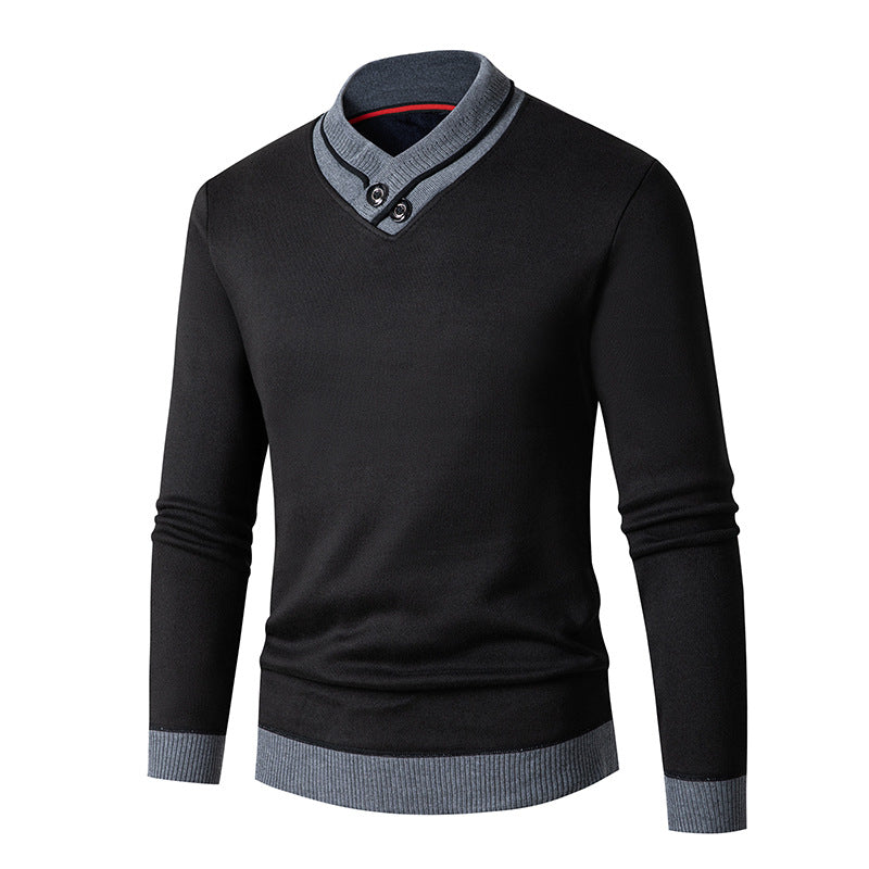 Herren Pullover mit modernem Schalkragen und Knopfdetails Heidi-Mode
