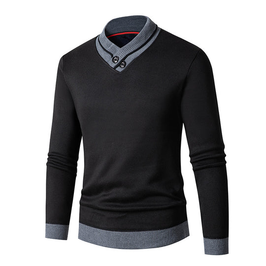 Herren Pullover mit modernem Schalkragen und Knopfdetails Heidi-Mode