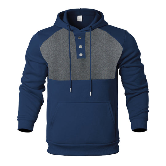Herren Kapuzensweater mit modernem Henley-Ausschnitt und kontrastierenden Ärmeln Heidi-Mode