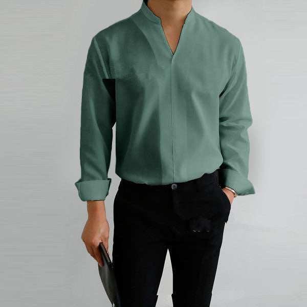 Herren Langarmshirt mit modernem Stehkragen und schmaler Passform Heidi-Mode