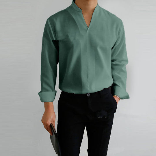 Herren Langarmshirt mit modernem Stehkragen und schmaler Passform Heidi-Mode