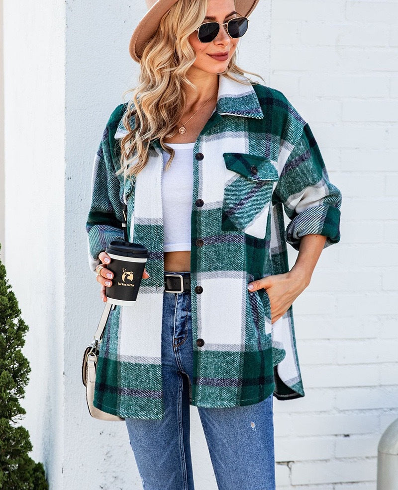 Damen Karierte Flanelljacke mit Brusttaschen Heidi-Mode