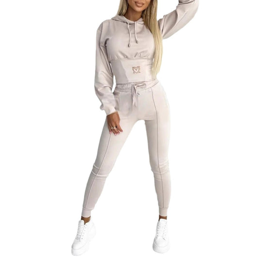 Damen Sportliches Jumpsuit-Set mit Kapuze und elastischem Bund Heidi-Mode