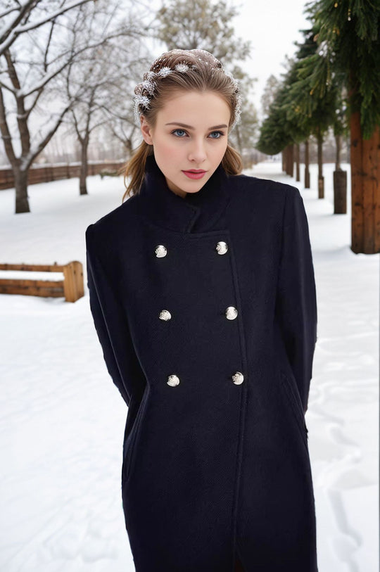 Damen eleganter Duffle-Mantel mit doppelter Knopfleiste und luxuriösen Details Heidi-Mode