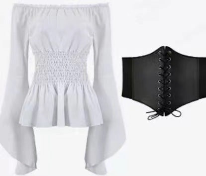 Damen Schulterfreies Oberteil mit eleganten Glockenärmeln und elastischem Bund Heidi-Mode