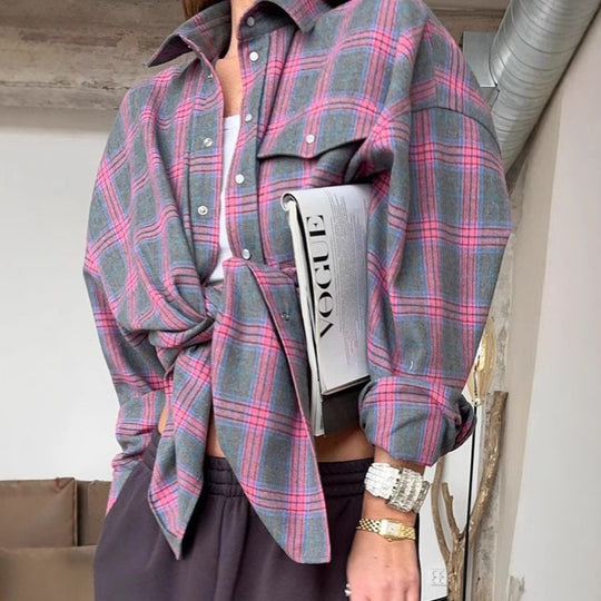 DamenOversized Karo-Hemdbluse Heidi-Mode