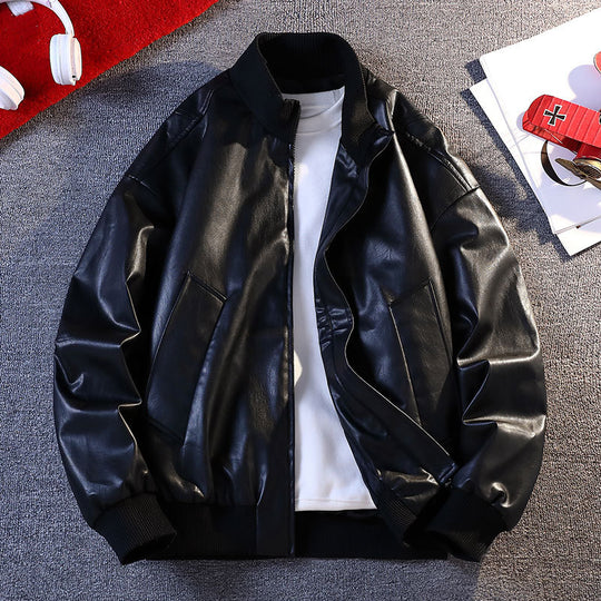 Herren Kunstleder Bomberjacke mit elastischen Rippbündchen und praktischen Taschen Heidi-Mode