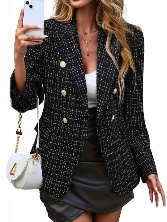 Damen Klassischer Double-Breasted Blazer mit goldenen Knöpfen Heidi-Mode